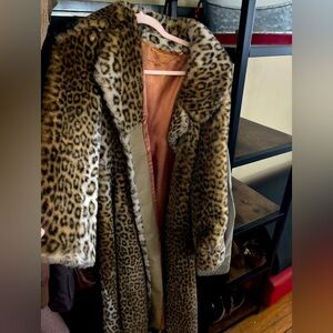 vintage animal print long fur coat